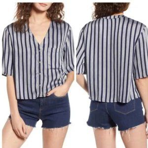Nordstrom Chloe & Katie XS Striped Button-Up Crop Shirt